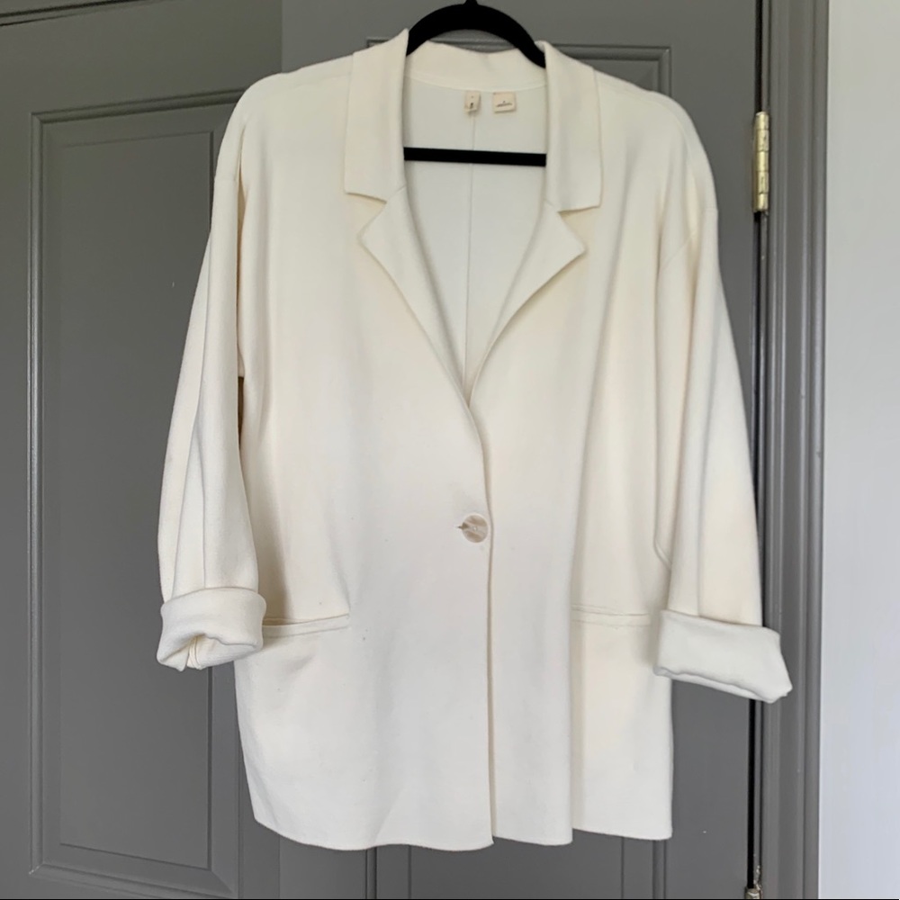 White, cotton blazer sweater
